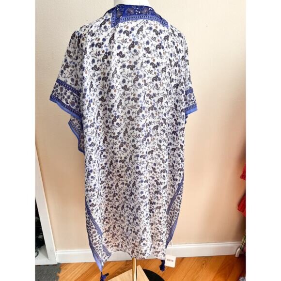 NEW Women's Boho Tassel Blue Paisley Kimono Cardigan OS Lightweight Beachy - Picture 3 of 7